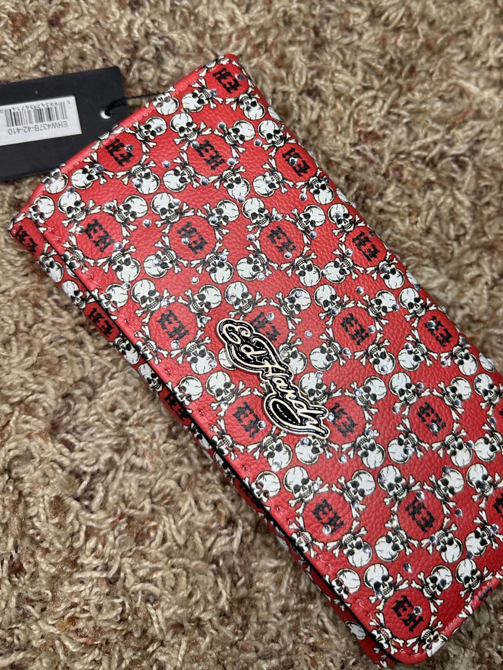 Ed Hardy Red Skull-Print Wallet with Branded Metal Script